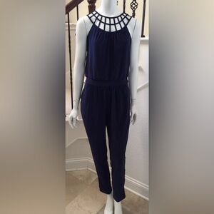WHITE HOUSE BLACK MARKET SIZE 0 WOMEN'S LATTICE NECK JUMPSUIT